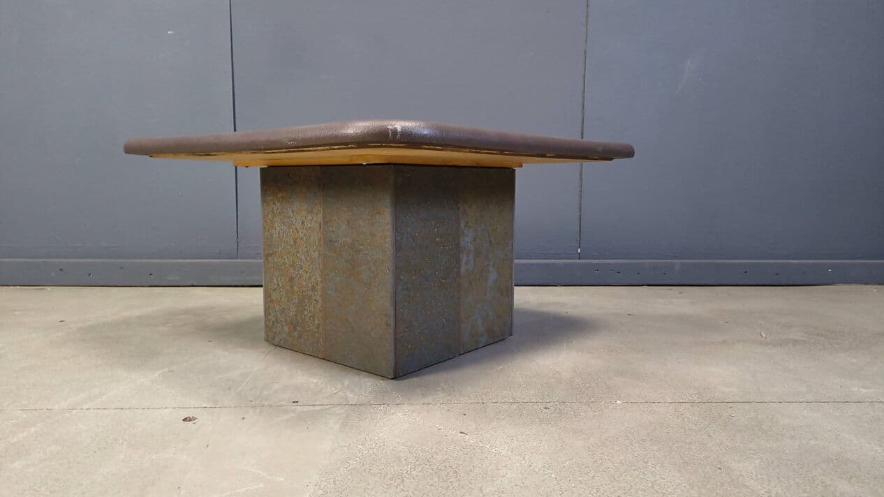 Coffee Table Kingma Style, brown grey orange, stone brass copper, Belgium, 1980s. - 329258