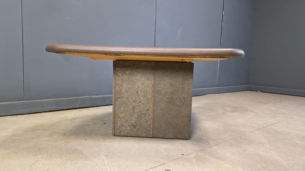 Coffee Table Kingma Style, brown grey orange, stone brass copper, Belgium, 1980s. - 329262