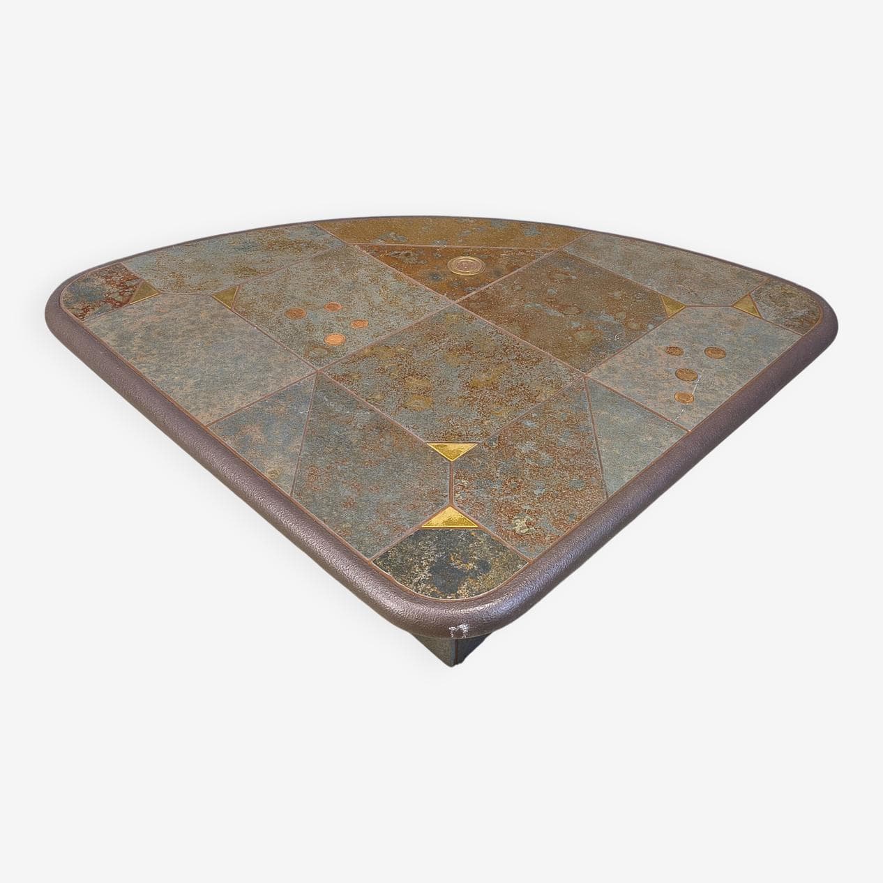 Coffee Table Kingma Style, brown grey orange, stone brass copper, Belgium, 1980s. - 329257