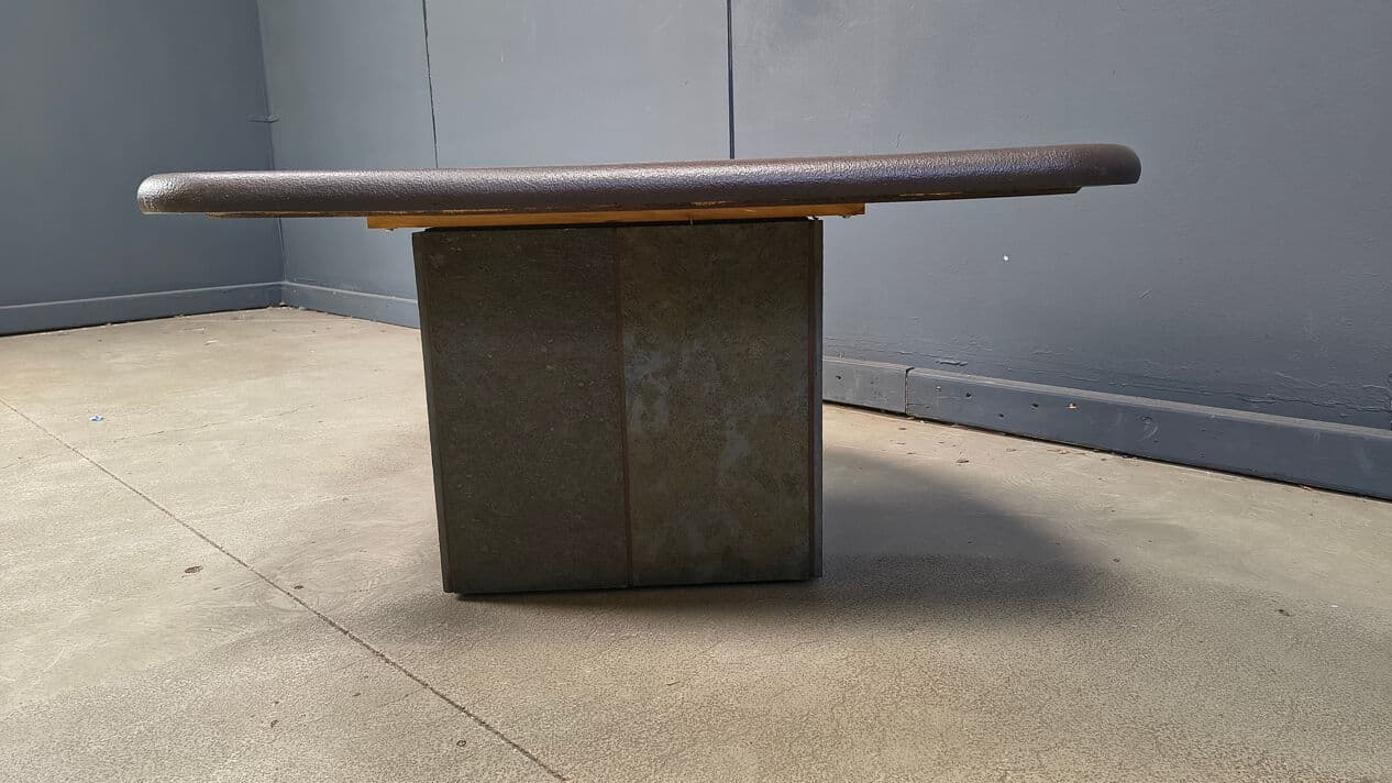 Coffee Table Kingma Style, brown grey orange, stone brass copper, Belgium, 1980s. - 329265