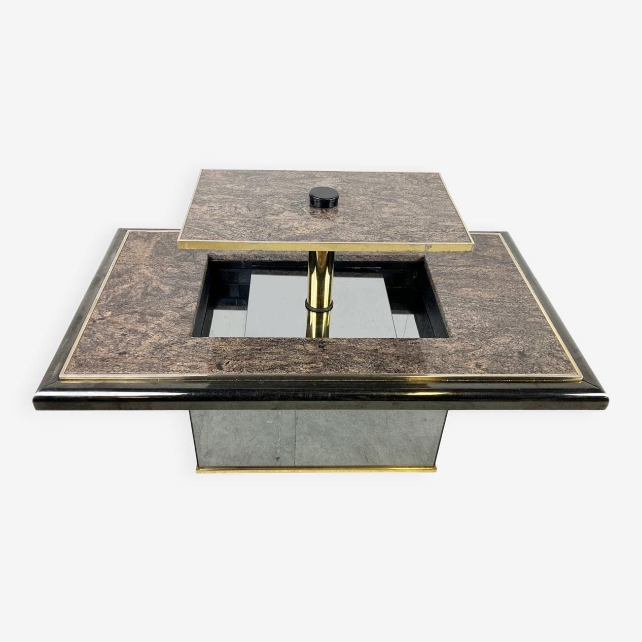 Coffee table, brown marble, brass, glass, black wood, Belgium, 1980s. - 329245