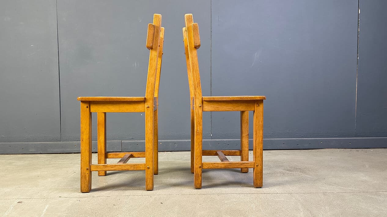Set of six dining chairs, brown oak, Belgium, 1970s. - 329240