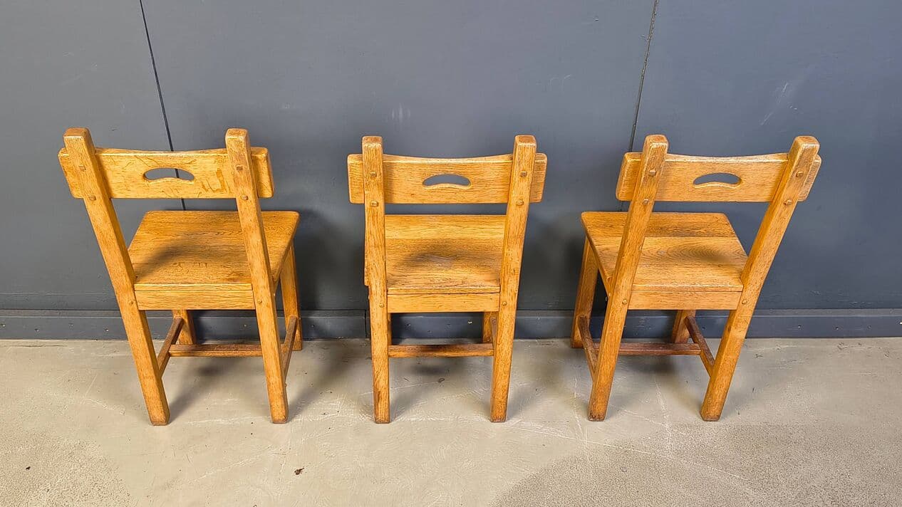 Set of six dining chairs, brown oak, Belgium, 1970s. - 329235