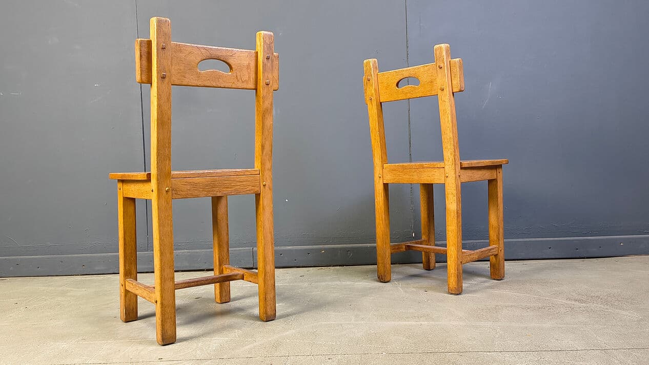 Set of six dining chairs, brown oak, Belgium, 1970s. - 329232