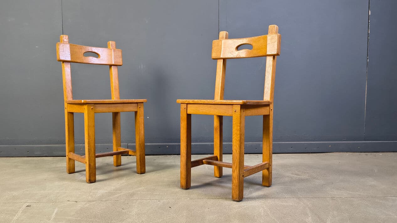 Set of six dining chairs, brown oak, Belgium, 1970s. - 329241