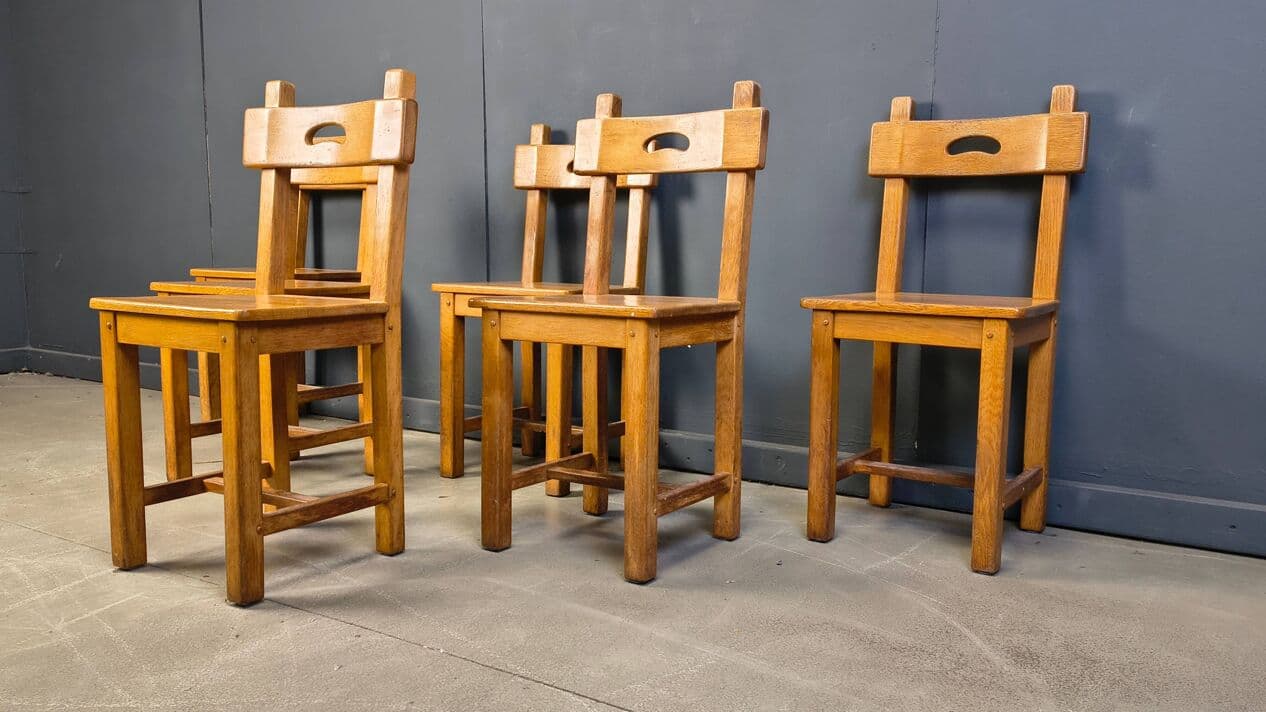 Set of six dining chairs, brown oak, Belgium, 1970s. - 329237