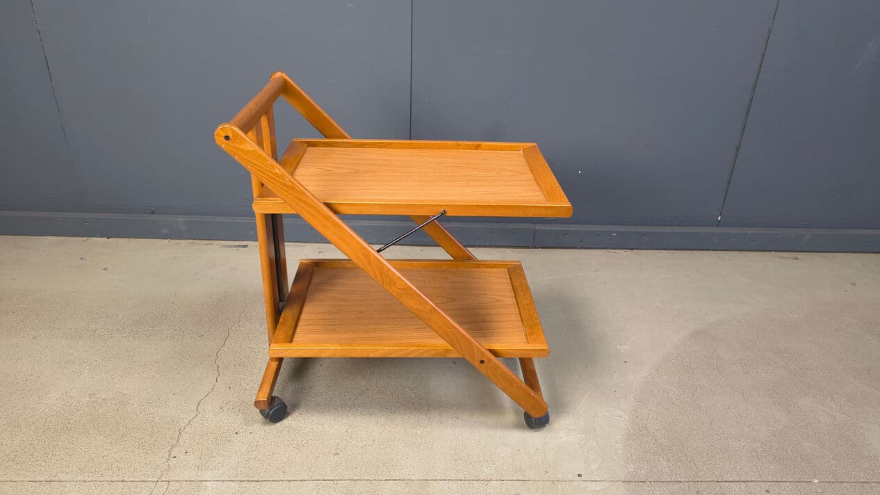 Foldable Bar Cart, brown wood, black metal, Belgium, 1980s - 329188