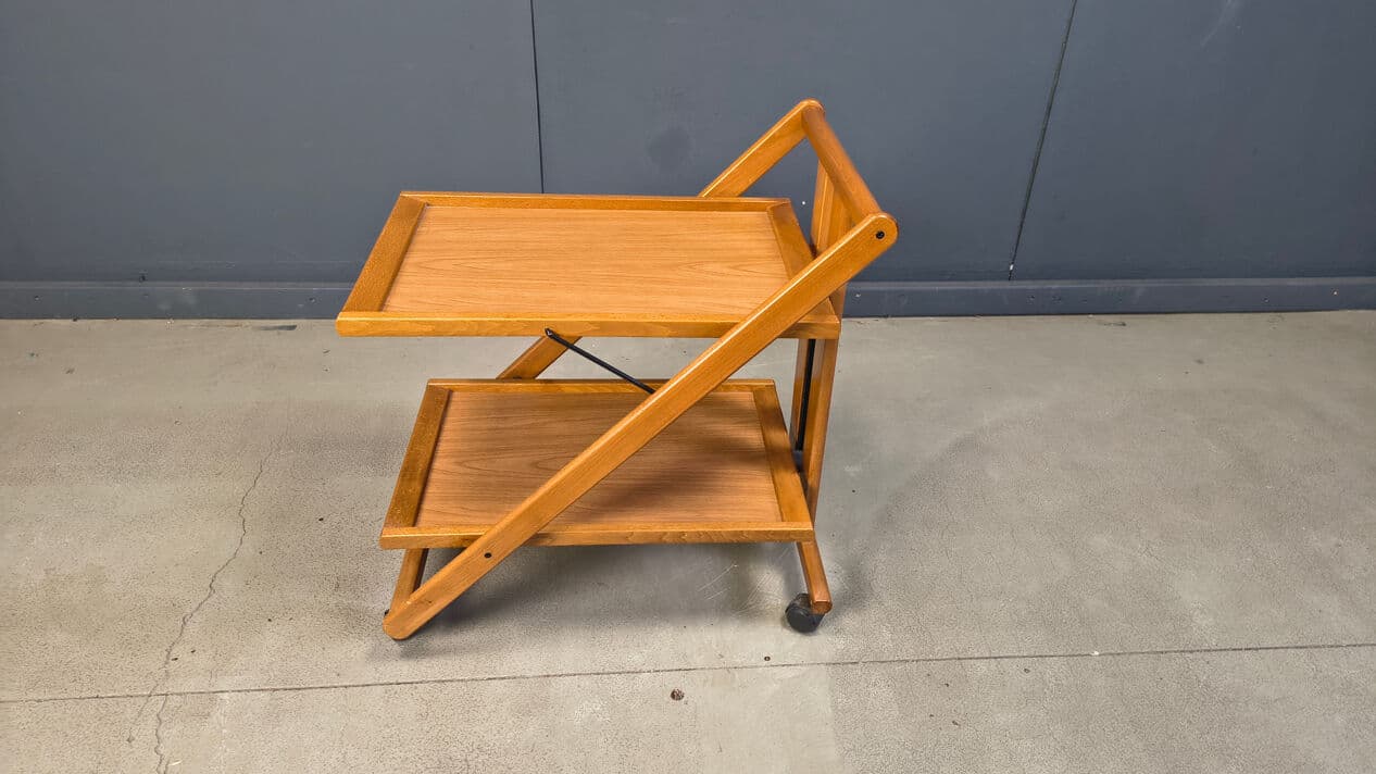 Foldable Bar Cart, brown wood, black metal, Belgium, 1980s - 329193