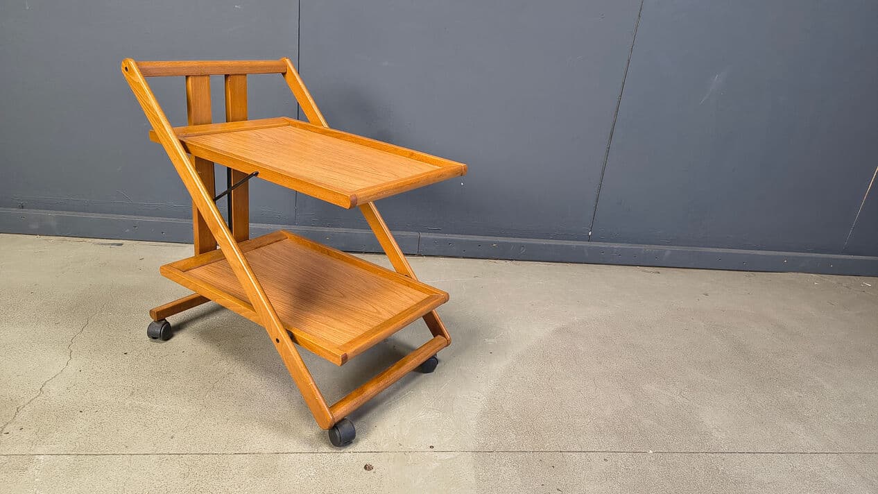 Foldable Bar Cart, brown wood, black metal, Belgium, 1980s - 329183