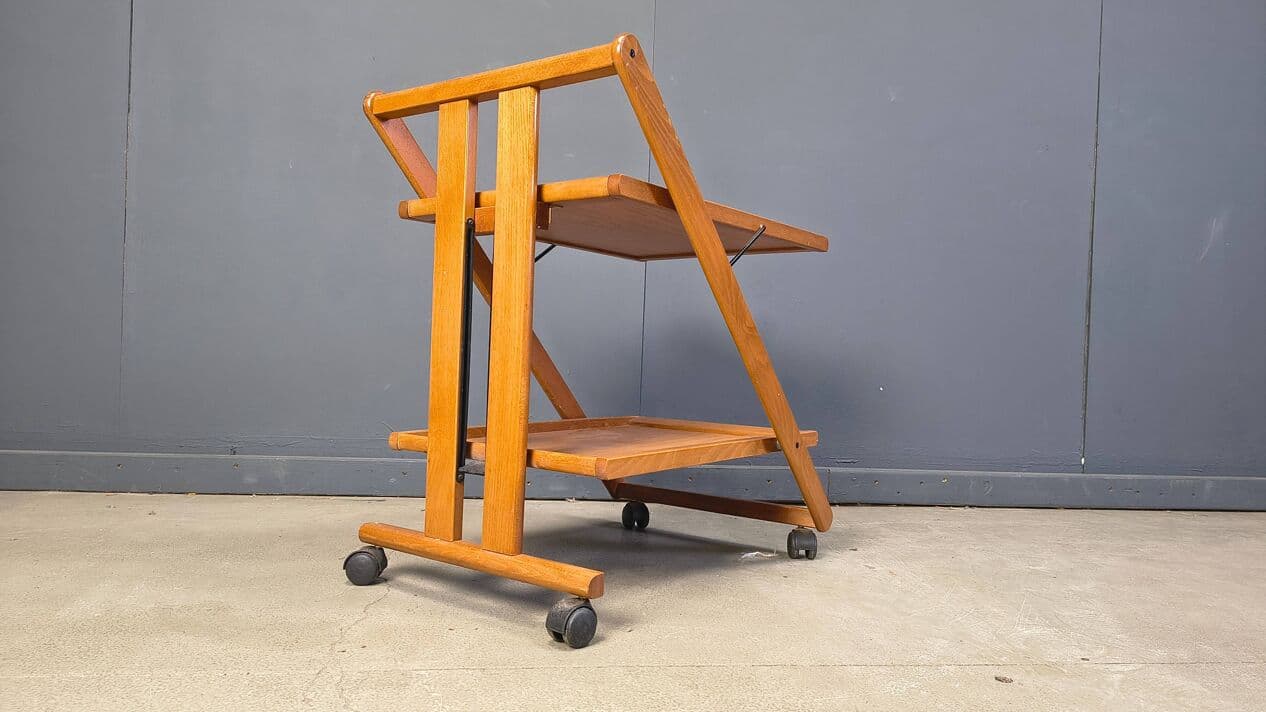 Foldable Bar Cart, brown wood, black metal, Belgium, 1980s - 329189