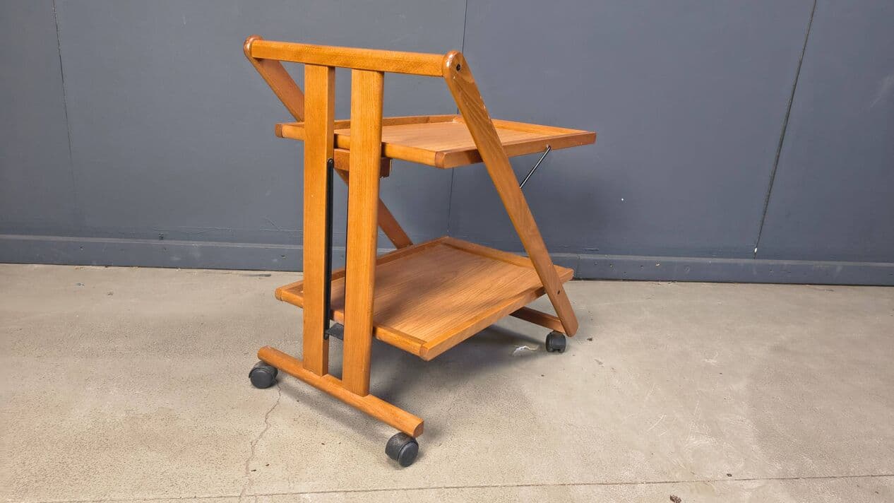 Foldable Bar Cart, brown wood, black metal, Belgium, 1980s - 329191