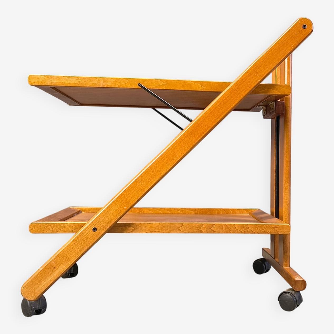 Foldable Bar Cart, brown wood, black metal, Belgium, 1980s - 329185
