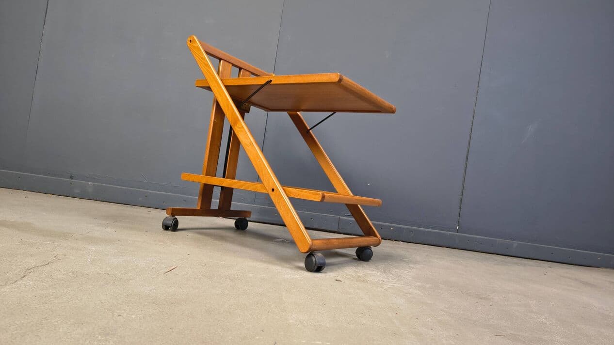 Foldable Bar Cart, brown wood, black metal, Belgium, 1980s - 329187