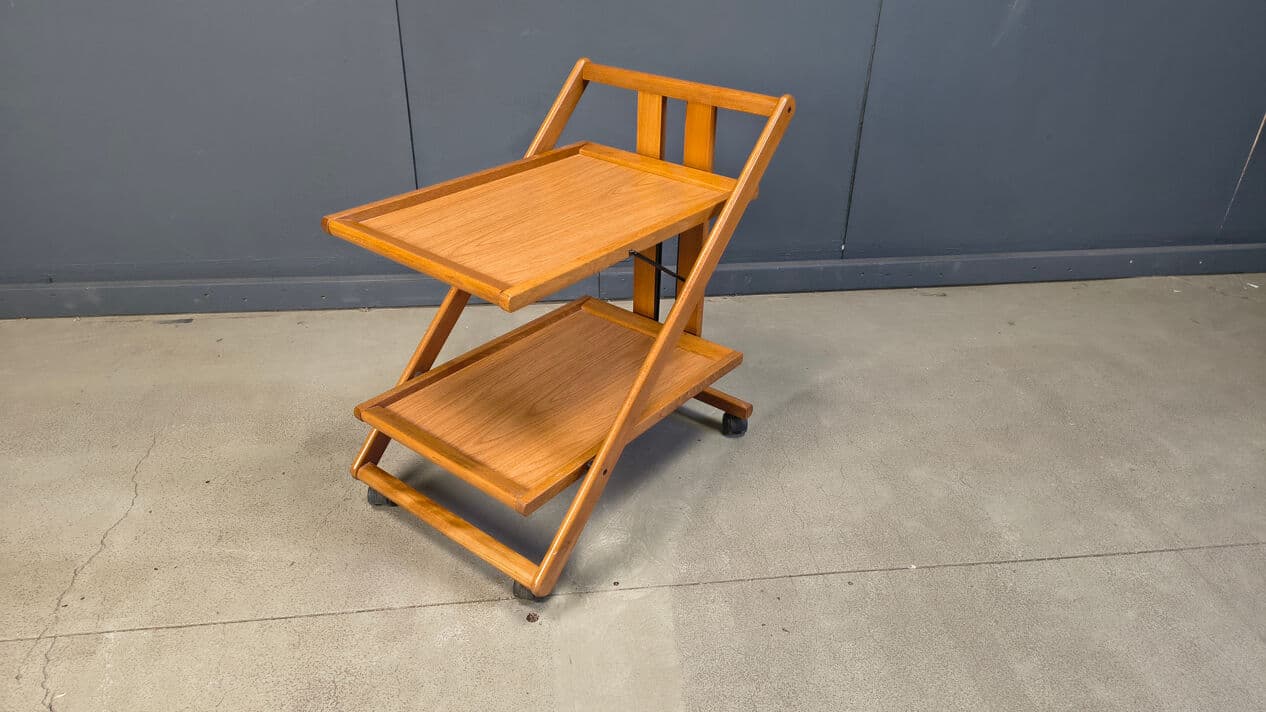 Foldable Bar Cart, brown wood, black metal, Belgium, 1980s - 329184