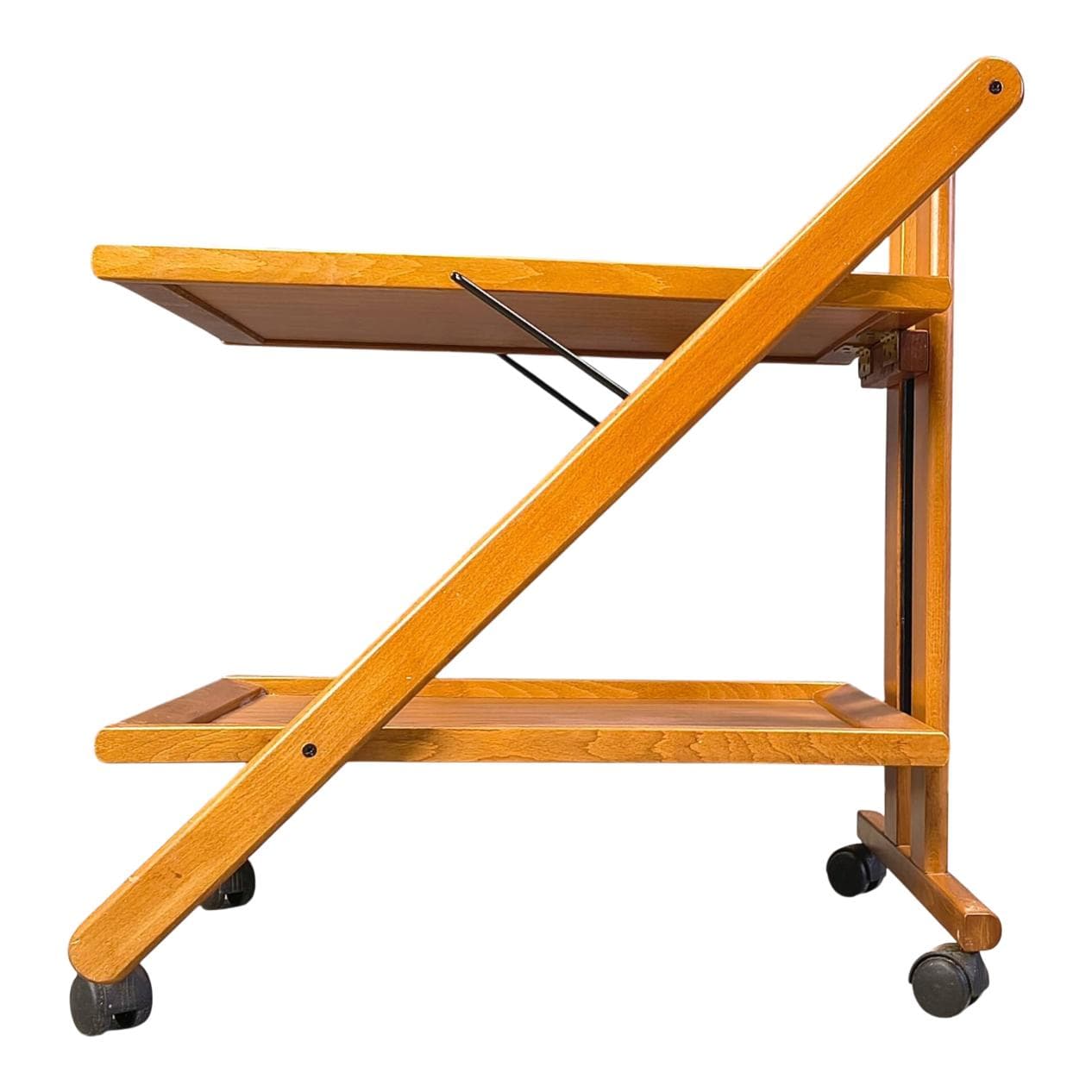 Foldable Bar Cart, brown wood, black metal, Belgium, 1980s