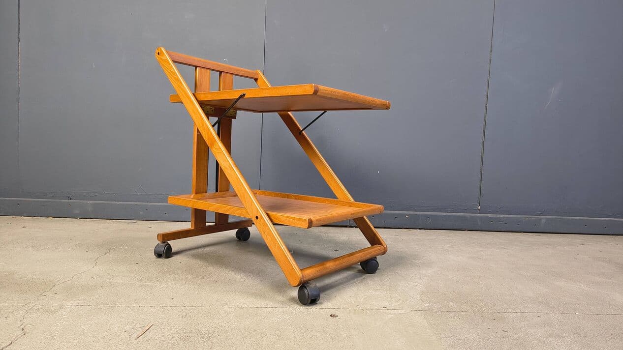 Foldable Bar Cart, brown wood, black metal, Belgium, 1980s - 329186