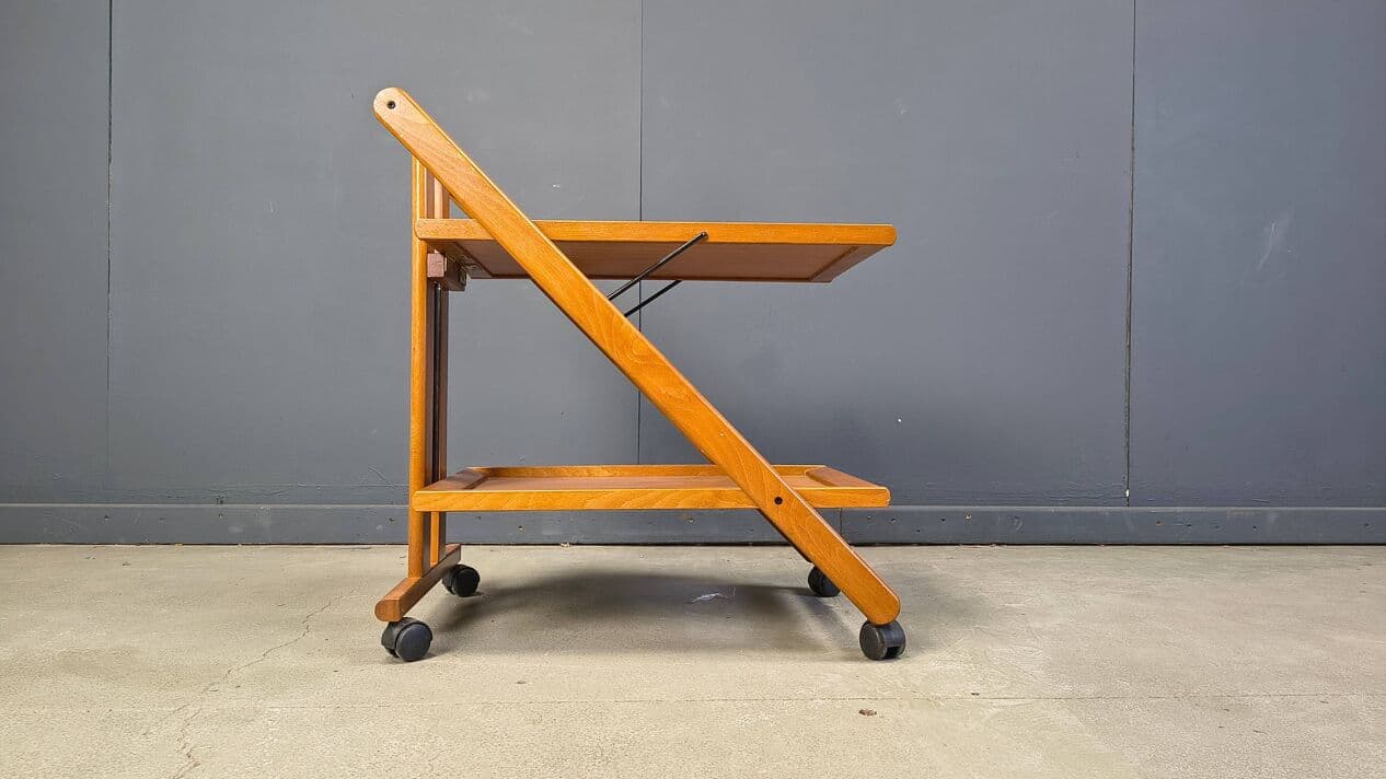 Foldable Bar Cart, brown wood, black metal, Belgium, 1980s - 329190