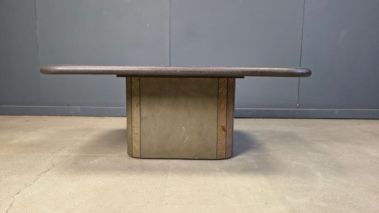Coffee table, natural stone and wood, brass, copper, by P. Kingma, Germany, 1980s. - 329175