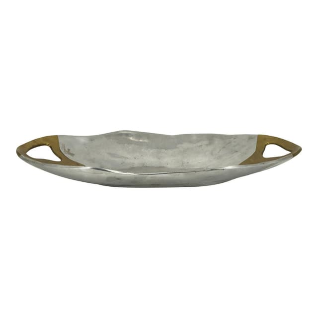 Brutalist tray, silver aluminum, gold brass, by D. Marshall, Spain, 1970s. - DIMENSION
