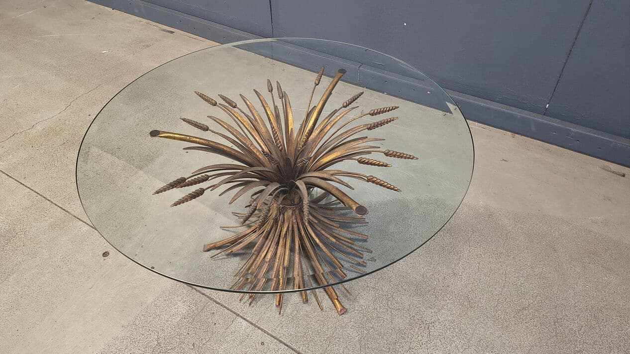 Coffee Table Sheaf of Wheat, gold brass, transparent glass, Italy, 1970s. - 329147