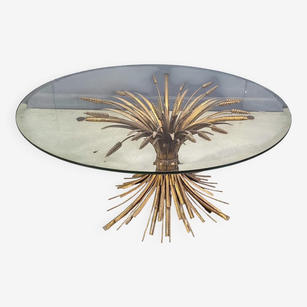 Coffee Table Sheaf of Wheat, gold brass, transparent glass, Italy, 1970s. - 329142