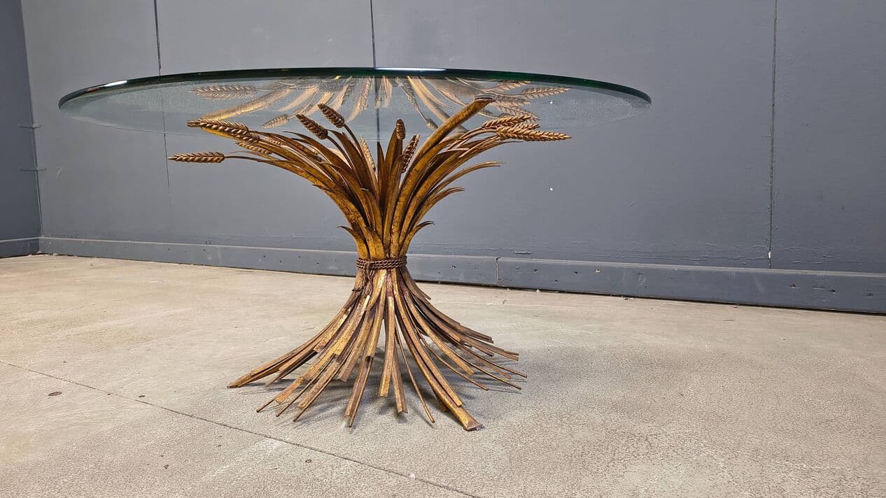 Coffee Table Sheaf of Wheat, gold brass, transparent glass, Italy, 1970s. - 329150