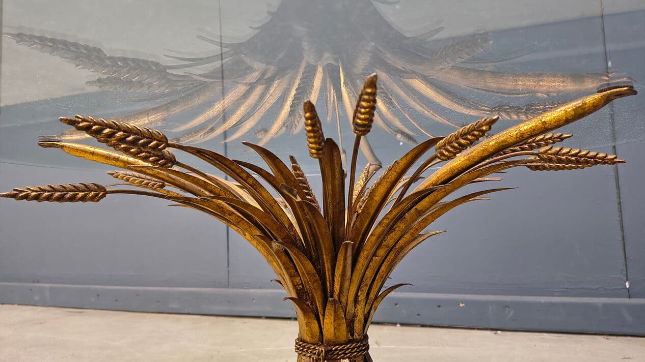 Coffee Table Sheaf of Wheat, gold brass, transparent glass, Italy, 1970s. - 329149