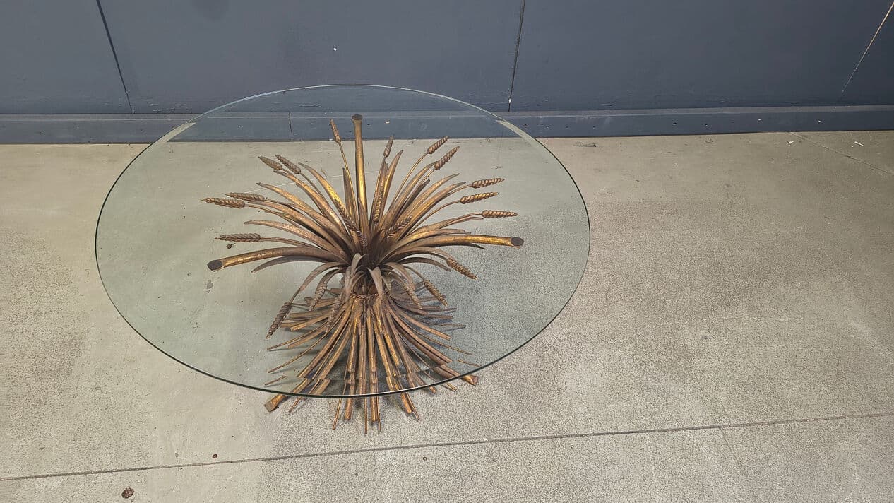 Coffee Table Sheaf of Wheat, gold brass, transparent glass, Italy, 1970s. - 329148