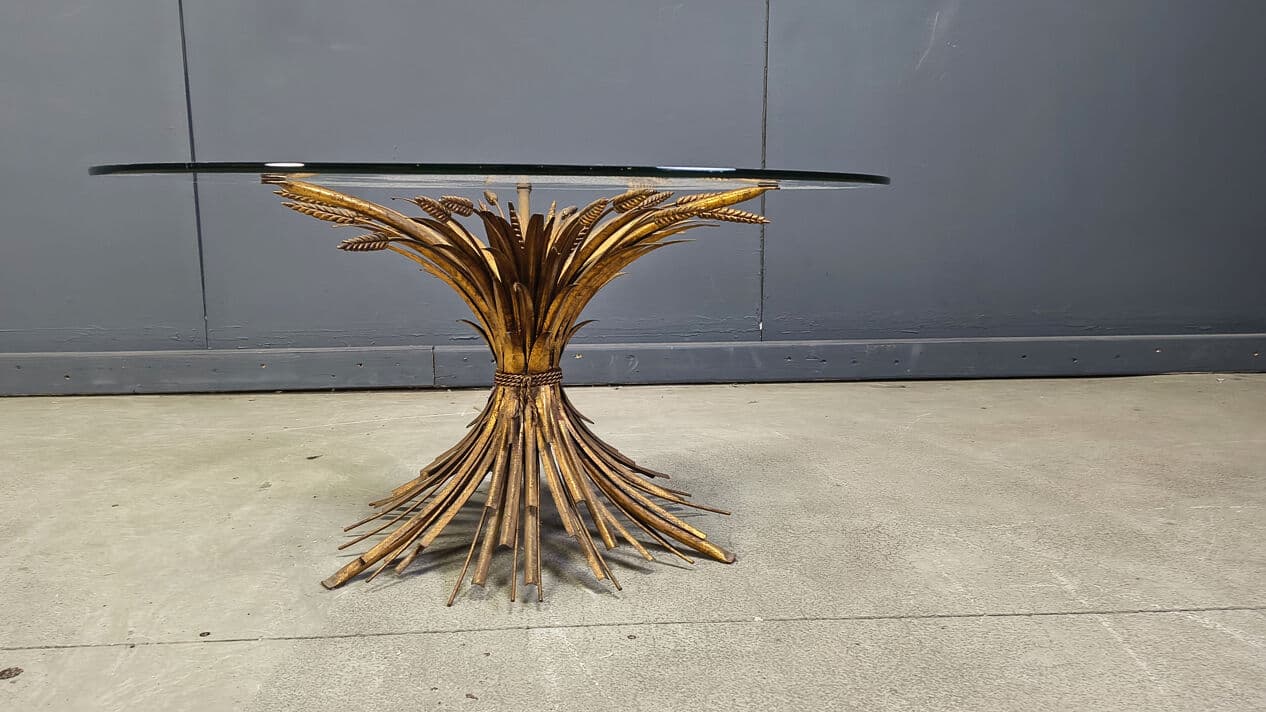 Coffee Table Sheaf of Wheat, gold brass, transparent glass, Italy, 1970s. - 329145