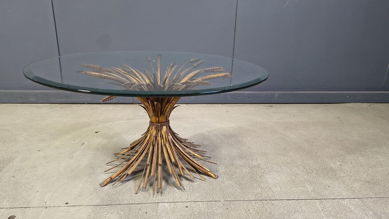 Coffee Table Sheaf of Wheat, gold brass, transparent glass, Italy, 1970s. - 329140