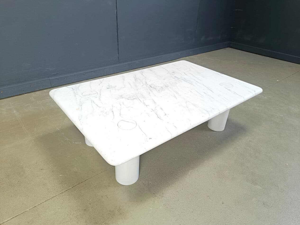 Coffee table, Carrara marble white grey, by A. Mangiarotti, Italy, 1970s. - 329099