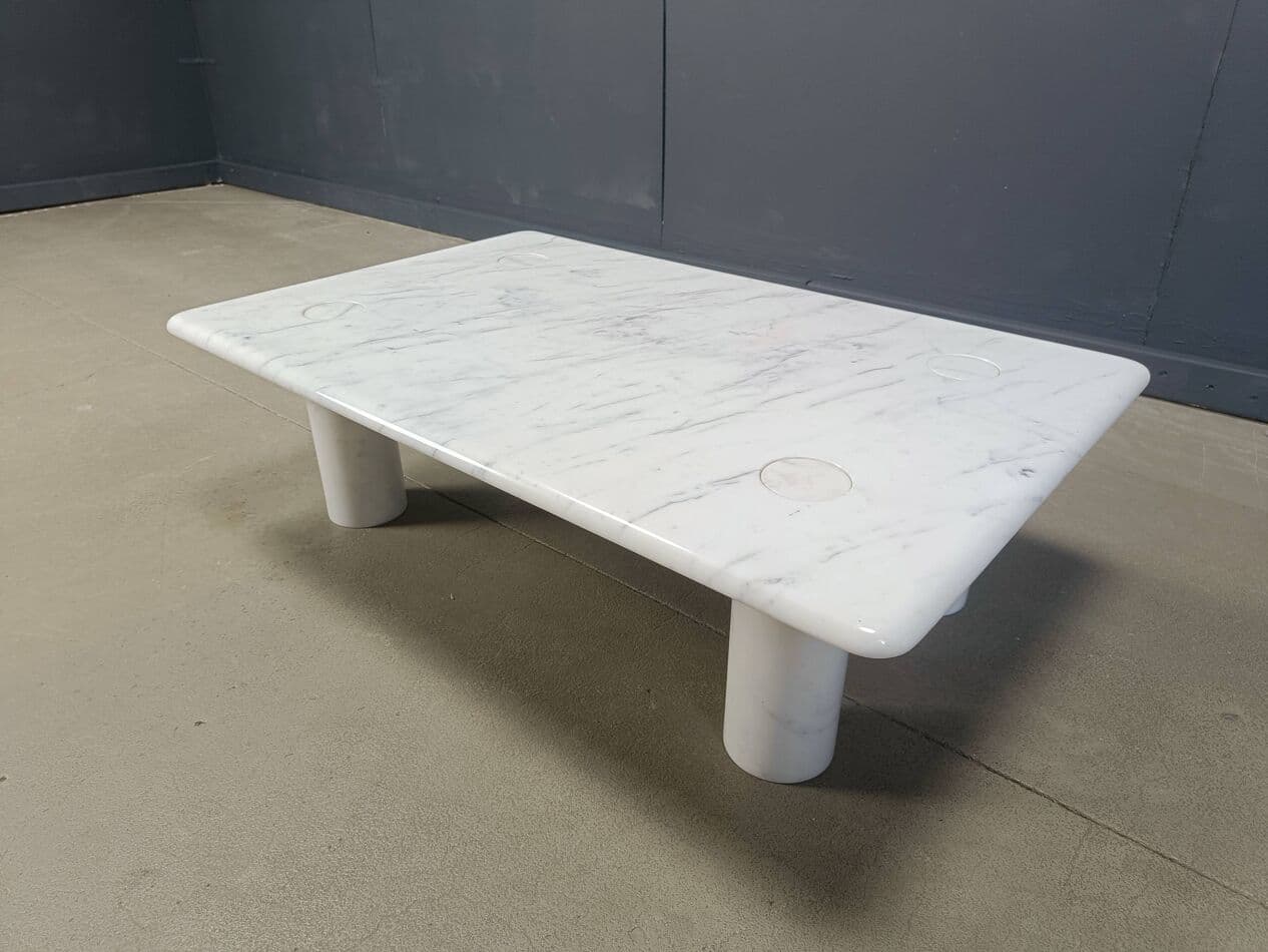 Coffee table, Carrara marble white grey, by A. Mangiarotti, Italy, 1970s. - 329101