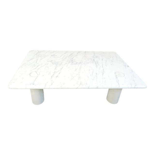 Coffee table, Carrara marble white grey, by A. Mangiarotti, Italy, 1970s. - DIMENSION