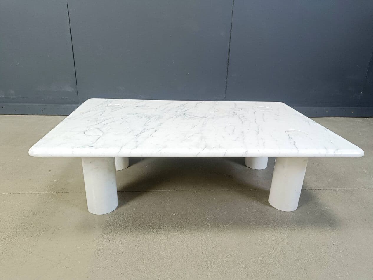 Coffee table, Carrara marble white grey, by A. Mangiarotti, Italy, 1970s. - 329097