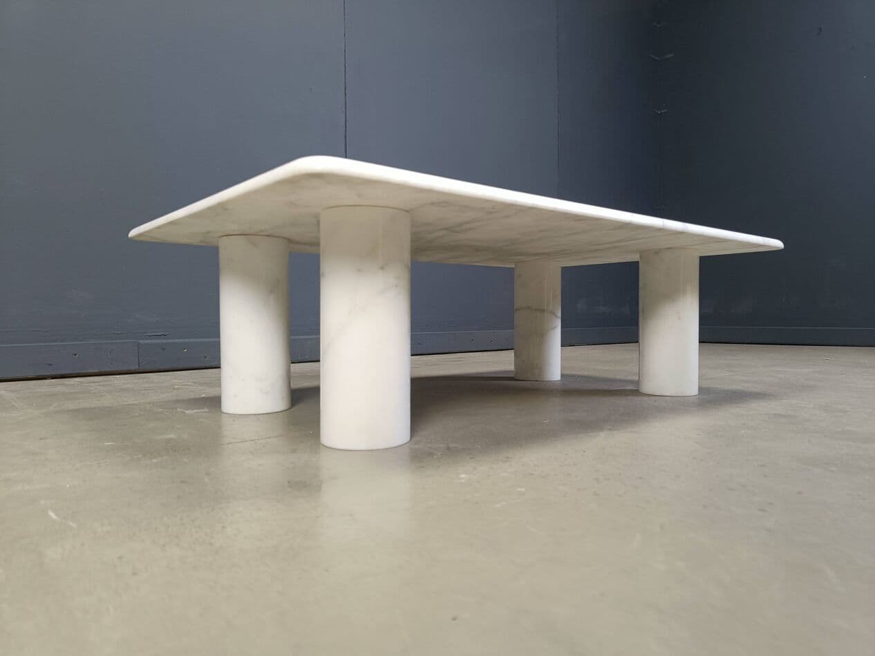 Coffee table, Carrara marble white grey, by A. Mangiarotti, Italy, 1970s. - 329103