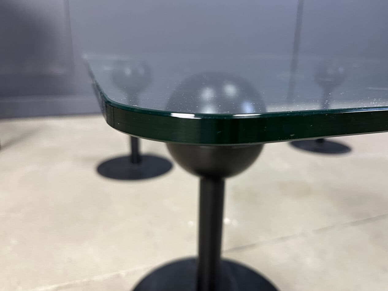 Coffee Table Pepper Young, transparent glass, black metal, by P. Starck, Spain, 1980s. - 329071