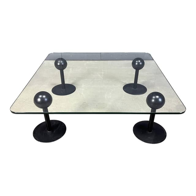 Coffee Table Pepper Young, transparent glass, black metal, by P. Starck, Spain, 1980s. - DIMENSION