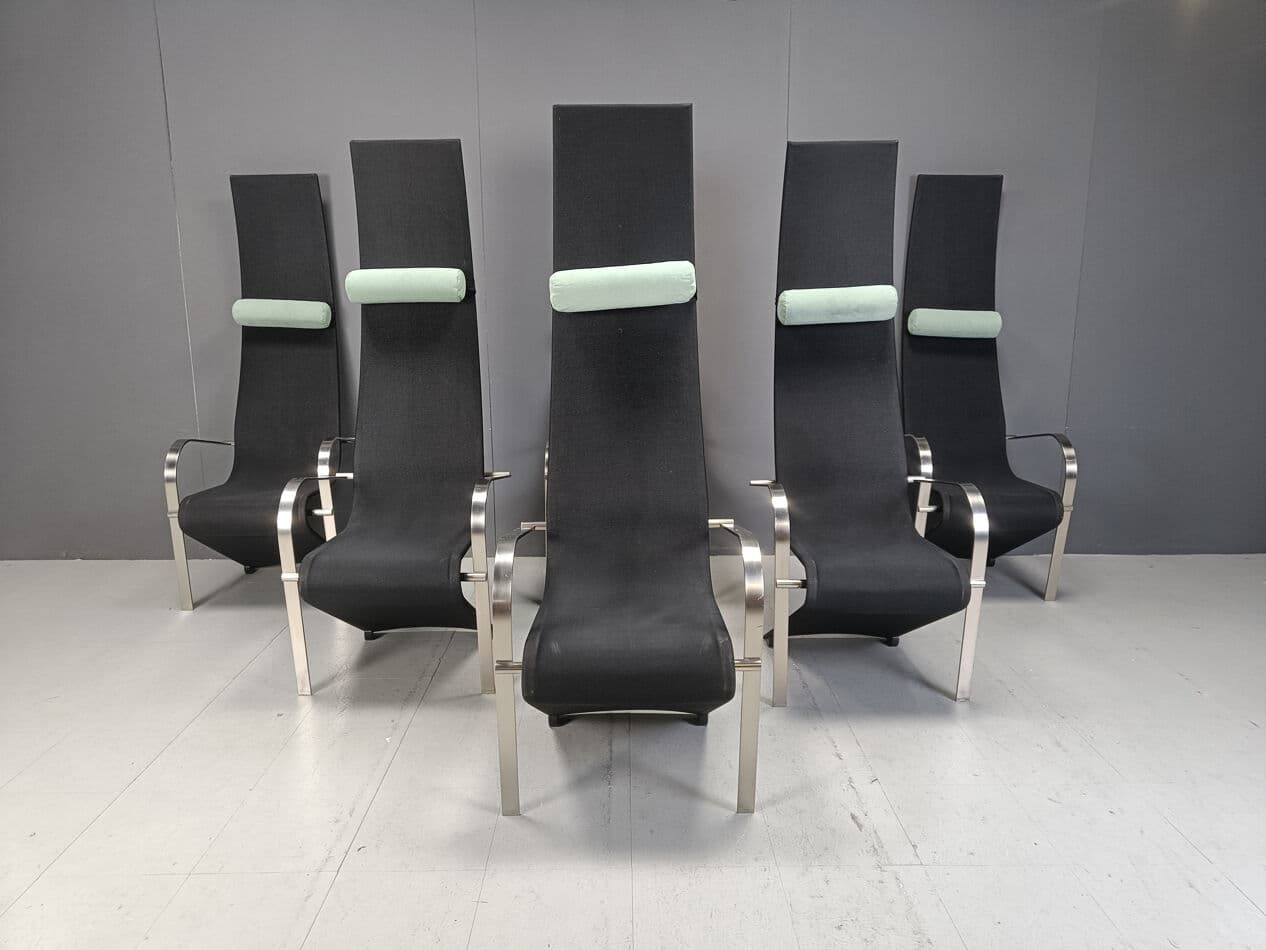 Set of six King chairs, Postmodern, black fabric, silver metal, Belgochrom, Belgium, 1970s. - 329054