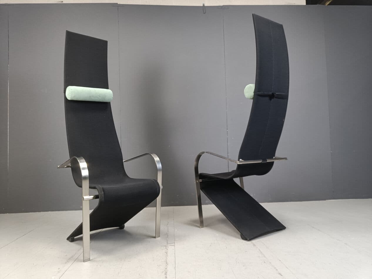 Set of six King chairs, Postmodern, black fabric, silver metal, Belgochrom, Belgium, 1970s. - 329049