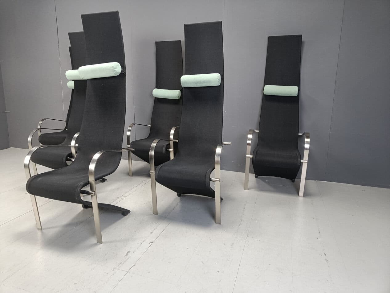 Set of six King chairs, Postmodern, black fabric, silver metal, Belgochrom, Belgium, 1970s. - 329053