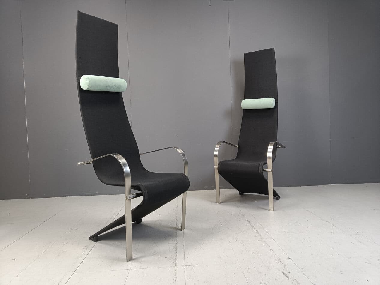 Set of six King chairs, Postmodern, black fabric, silver metal, Belgochrom, Belgium, 1970s. - 329052