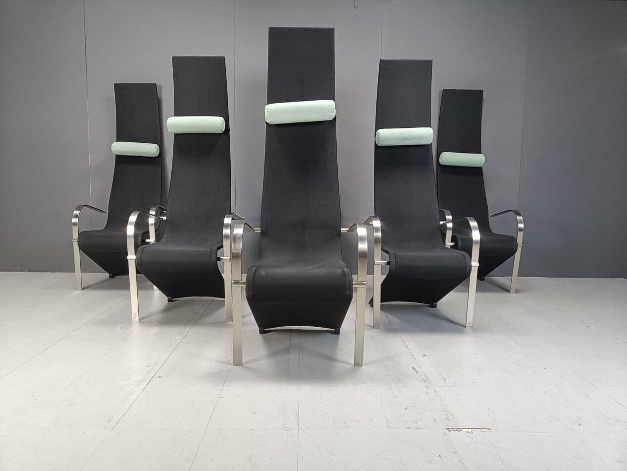 Set of six King chairs, Postmodern, black fabric, silver metal, Belgochrom, Belgium, 1970s. - 329058