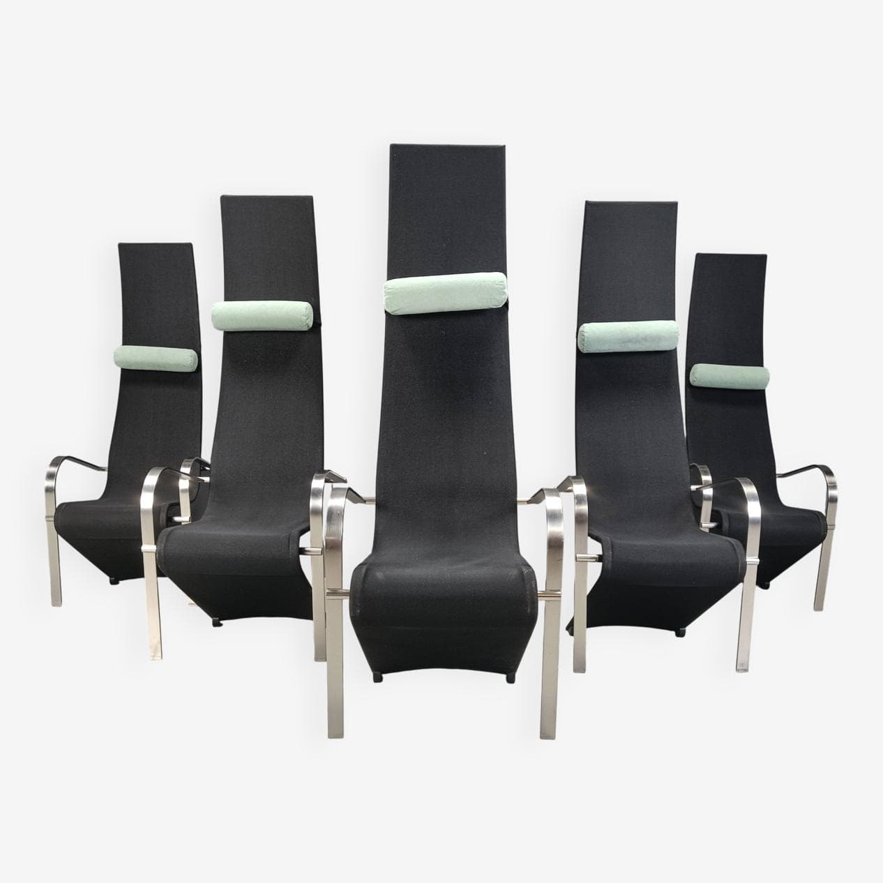 Set of six King chairs, Postmodern, black fabric, silver metal, Belgochrom, Belgium, 1970s. - 329050