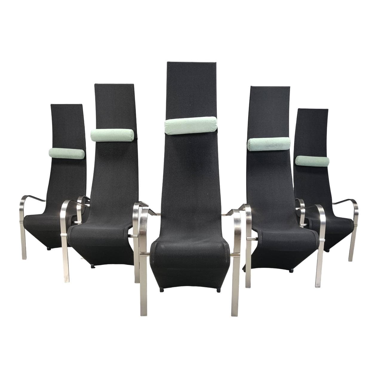 Set of six King chairs, Postmodern, black fabric, silver metal, Belgochrom, Belgium, 1970s.