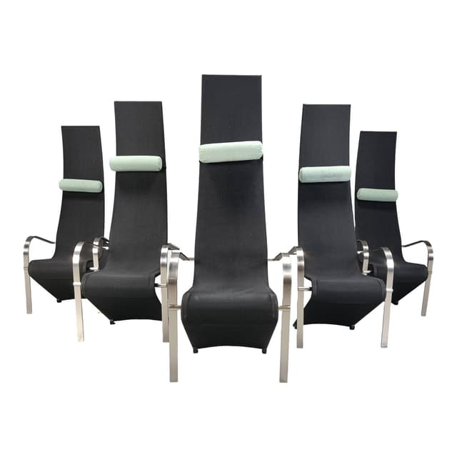 Set of six King chairs, Postmodern, black fabric, silver metal, Belgochrom, Belgium, 1970s. - DIMENSION