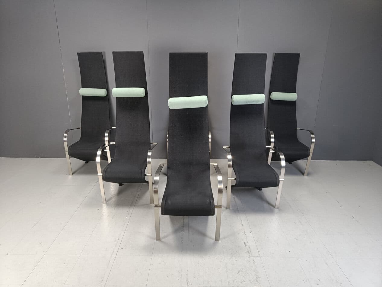 Set of six King chairs, Postmodern, black fabric, silver metal, Belgochrom, Belgium, 1970s. - 329057