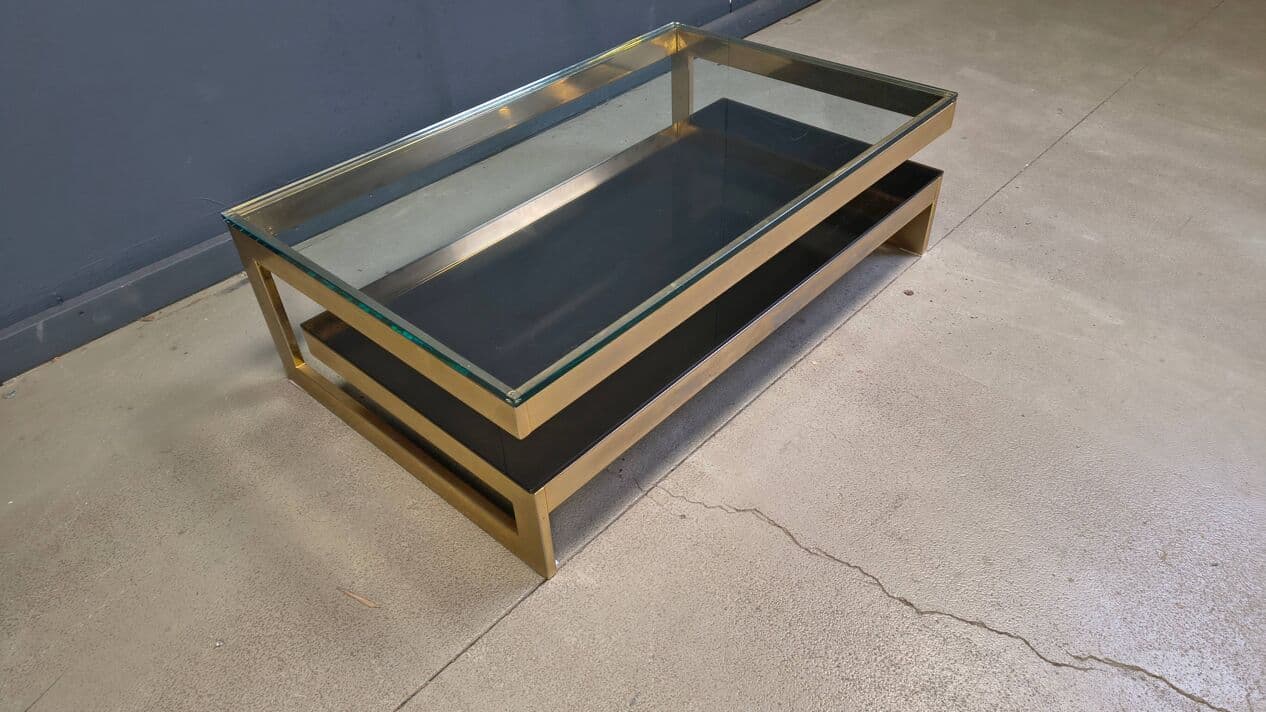 Coffee table G, gold, glass, Belgochrom, Belgium, 1970s. - 329038
