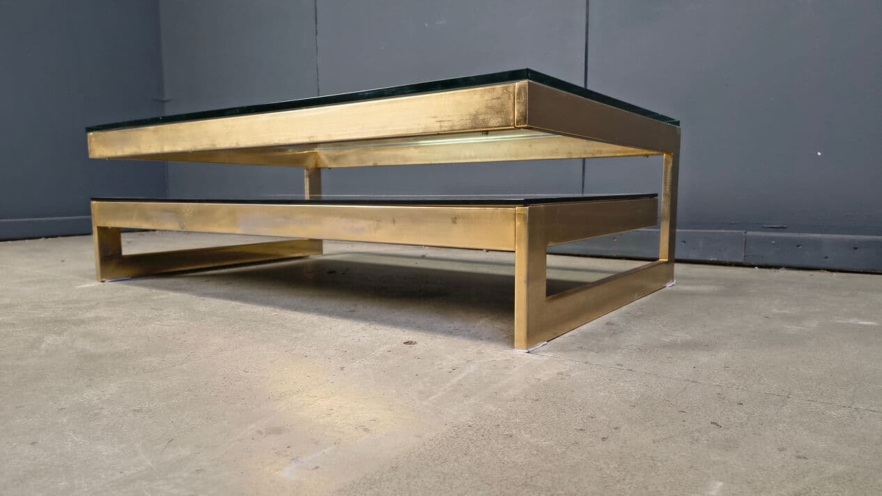 Coffee table G, gold, glass, Belgochrom, Belgium, 1970s. - 329043