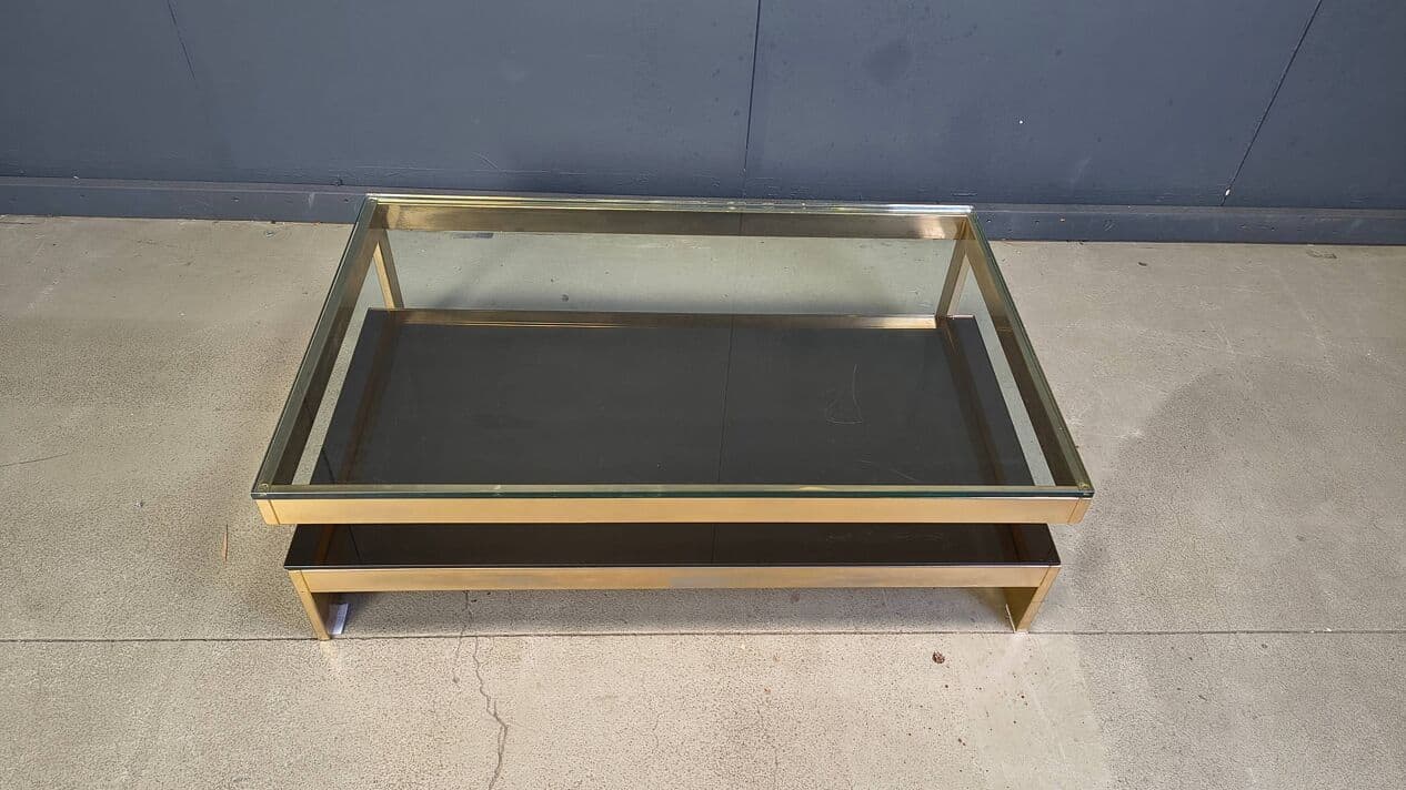 Coffee table G, gold, glass, Belgochrom, Belgium, 1970s. - 329044