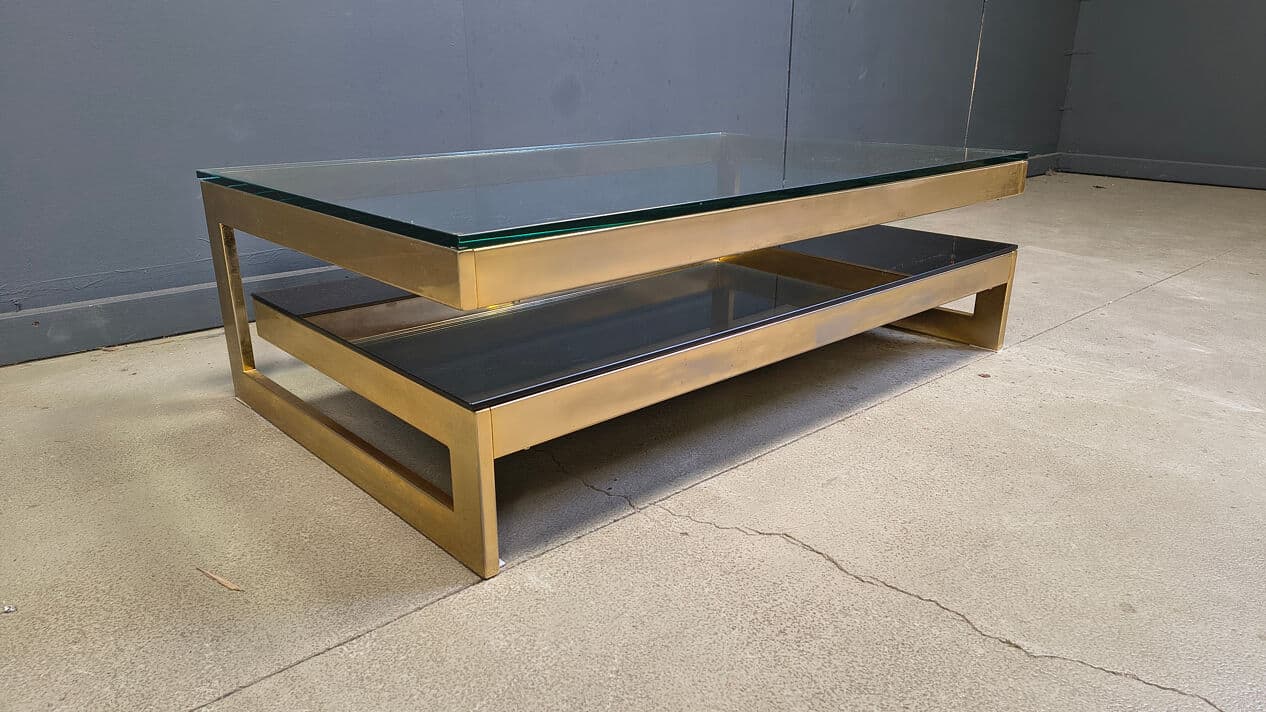 Coffee table G, gold, glass, Belgochrom, Belgium, 1970s. - 329037
